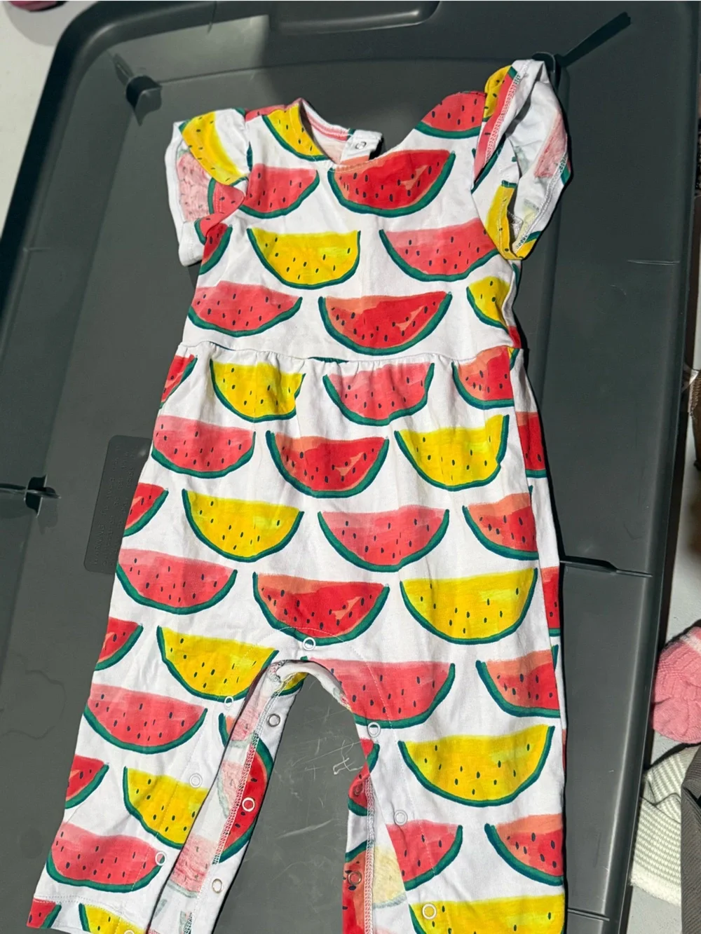 Tea Collection Watermelon Romper - Red, Yellow & Green
